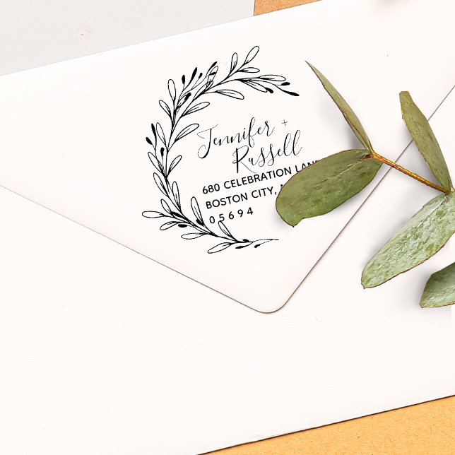 Carimbo Auto Entintado Endereço de Retorno de Casamento com Folhagens (Greenery Wedding Return Address Self-inking Stamp)