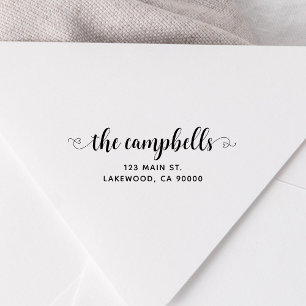 Carimbo Auto Entintado Endereço de retorno de coração do script de famíli