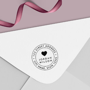 Carimbo Auto Entintado Endereço de Retorno de Coração Moderno de Borda Du