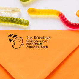 Carimbo Auto Entintado Endereço de Retorno de Halloween do Fantasma & Bat