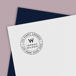 Carimbo Auto Entintado Endereço de Retorno de Monograma Moderno de Borda