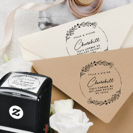 Carimbo Auto Entintado Endereço de Retorno de Script de Wreath Minimalist