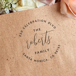 Carimbo Auto Entintado Endereço de Retorno do Nome da Família Circular do