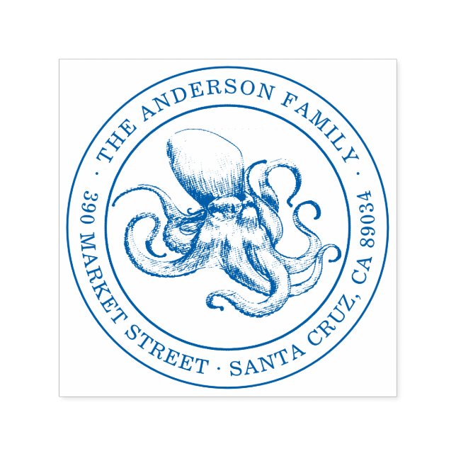 Carimbo Auto Entintado Endereço de retorno do polvo redondo desenhado à m (Design)
