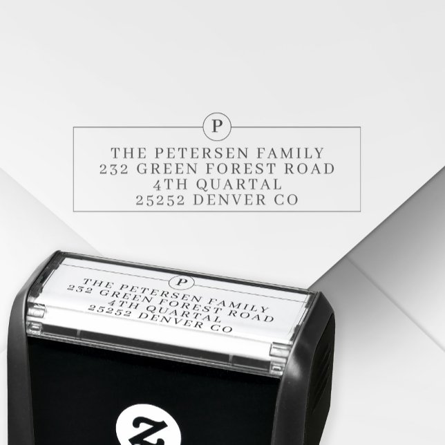 Carimbo Auto Entintado Endereço de retorno inicial do monograma da famíli (Criador carregado)