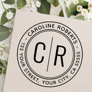 Carimbo Auto Entintado Endereço de retorno mínimo das iniciais do monog