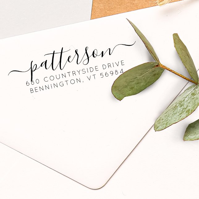 Carimbo Auto Entintado Endereço de Retorno Personalizado do Nome da Famíl (Elegant Script Family Name Custom Return Address Self-inking Stamp)