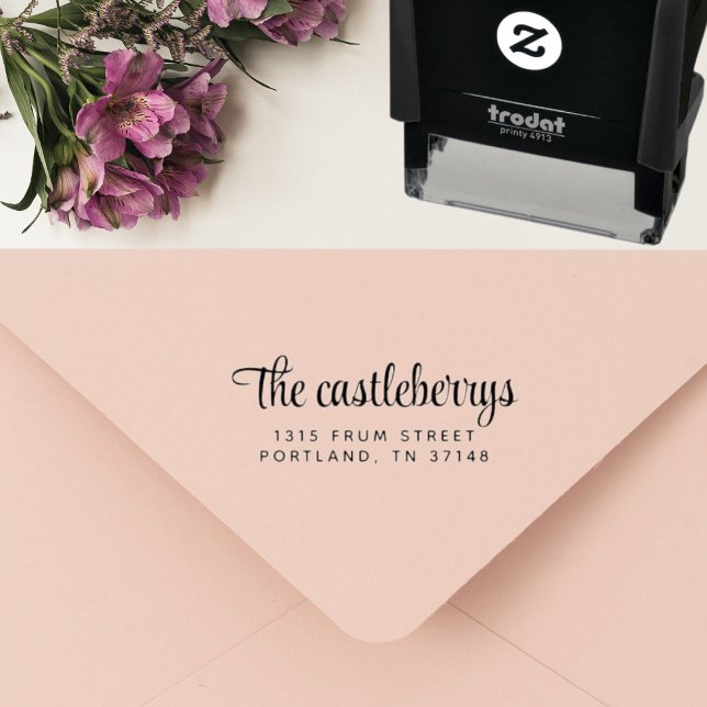 Carimbo Auto Entintado Endereço de Retorno Personalizado Moderno e Elegan (Modern stylish script custom return address stamp adds sleek elegance to your mail)