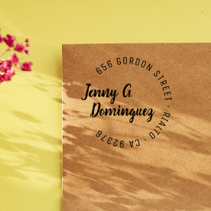 Carimbo Auto Entintado Endereço de retorno redondo de caligrafia moderna