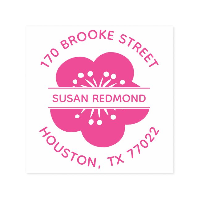 Carimbo Auto Entintado Endereço de retorno redondo de flor de cereja japo (Design)