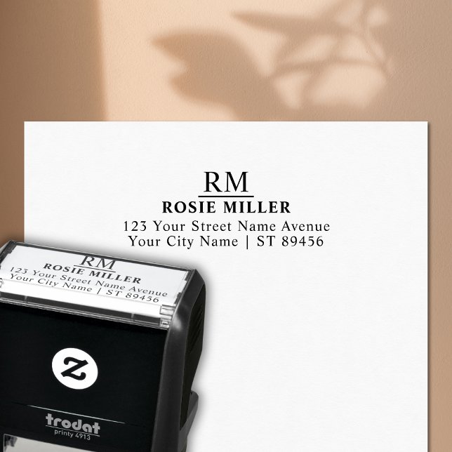 Carimbo Auto Entintado Endereço de Retorno Simples do Monograma Clássico (Classic Monogram Simple Return Address Self-inking Stamp)