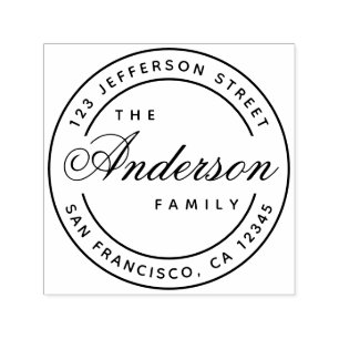Carimbo Auto Entintado Endereço de Script Elegante do Nome da Família de