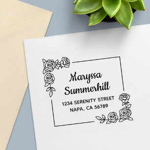 Carimbo Auto Entintado Endereço do Buquê das flores do Rosa do canto