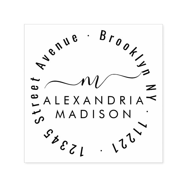 Carimbo Auto Entintado Endereço do Monograma do Elegant Modern Girly Scri (Design)