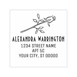 Carimbo Auto Entintado Endereço do nome da flor de rosa de longo curso ún