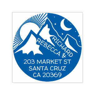 Carimbo Auto Entintado Endereço do remetente azul da silhueta da paisage