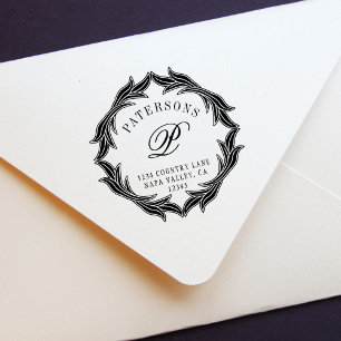 Carimbo Auto Entintado Endereço do remetente botânico do monograma da