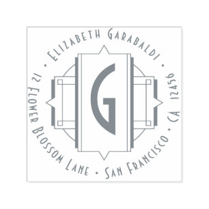 Carimbo Auto Entintado Endereço do remetente redondo do art deco