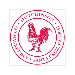 Carimbo Auto Entintado Endereço do remetente redondo do galo desenhado