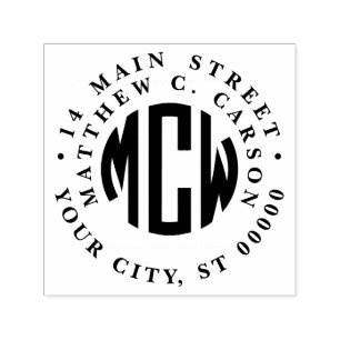 Carimbo Auto Entintado Endereço Framed do Monograma do Pré-ppy 3 Círculo