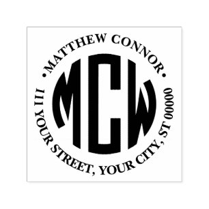 Carimbo Auto Entintado Endereço Framed do Monograma do Pré-ppy 3 Círculo