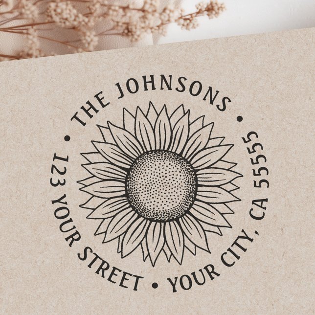 Carimbo Auto Entintado Endereço para devolução de girassol (Sunflower return address self-inking stamp)