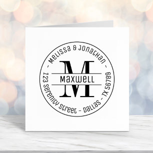 Carimbo Auto Entintado Endereço redondo 2 da família de Casais monogramos