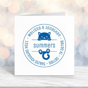 Carimbo Auto Entintado Endereço redondo da família de Casais de Gato Pret