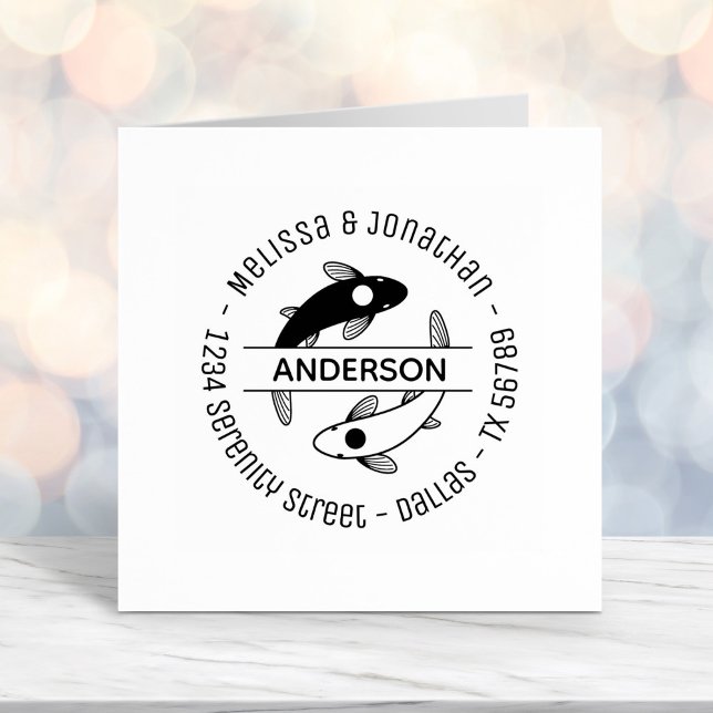 Carimbo Auto Entintado Endereço Redondo da Família de Casais de Peixes Yi (Criador carregado)