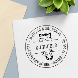 Carimbo Auto Entintado Endereço redondo da família de Casais Gato Tabby