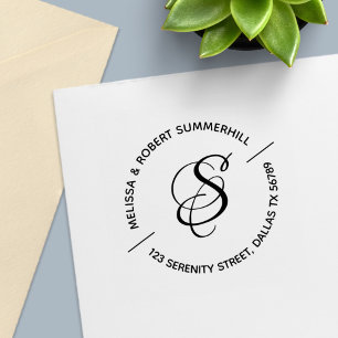 Carimbo Auto Entintado Endereço Redondo de Casal Família Monograma