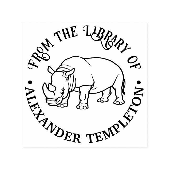 Carimbo Auto Entintado Esboço de Rinoceronte Feroz #2 Nome do Livro da Bi (Design)