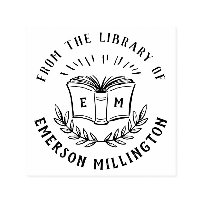 Carimbo Auto Entintado Esboço Rustic Book & Branch | Da Biblioteca De (Design)