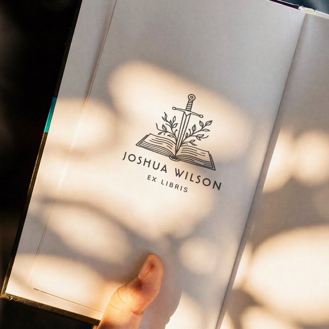 Carimbo Auto Entintado Espada de Fantasia Personalizada Ex Libris Livro (Criador carregado)