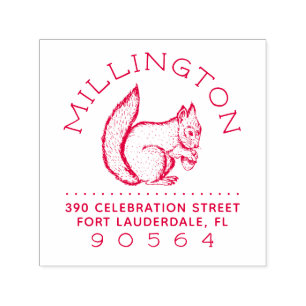 Carimbo Auto Entintado Esquilo Rustic Round Family Name Endereço de dev