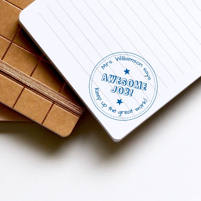 Carimbo Auto Entintado Estrelas Azuis e Professora de Emprego Personaliza (Criador carregado)