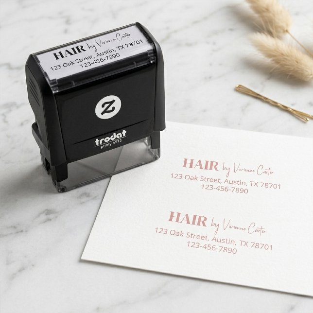 Carimbo Auto Entintado Estúdio de Cabelo Nome Endereço de Devolução Telef (Script Makeup Studio Name Return Address Phone Self-inking Stamp)