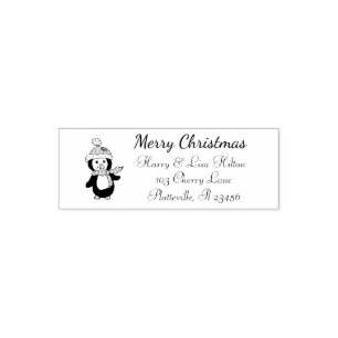 Carimbo Auto Entintado Etiqueta de Endereço de Pinguim de Natal