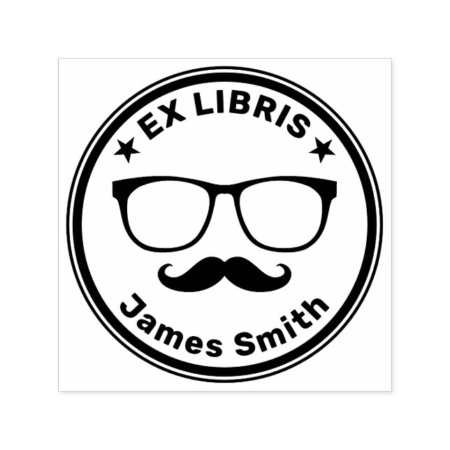 Carimbo Auto Entintado Ex-Libris com óculos e bigode | HIPSTER (Design)
