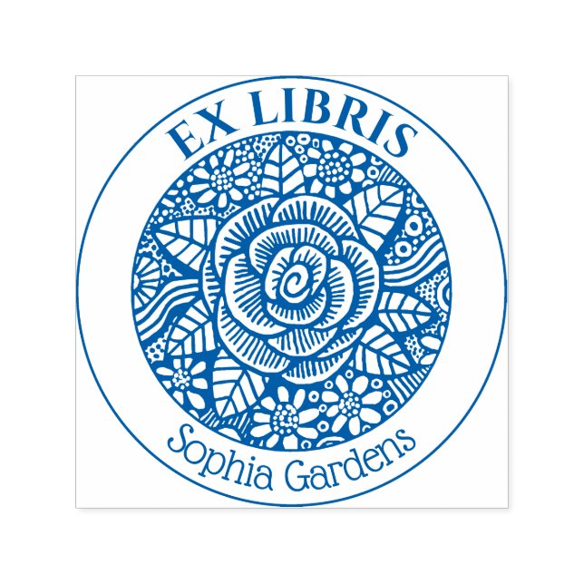 Carimbo Auto Entintado Ex Libris - Desenho Rosa (Design)