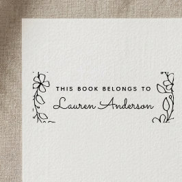 Carimbo Auto Entintado Ex libris floral desenhado à mão