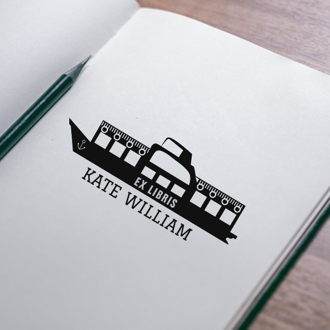 Carimbo Auto Entintado Ex libris personalizado de navio clássico (Criador carregado)