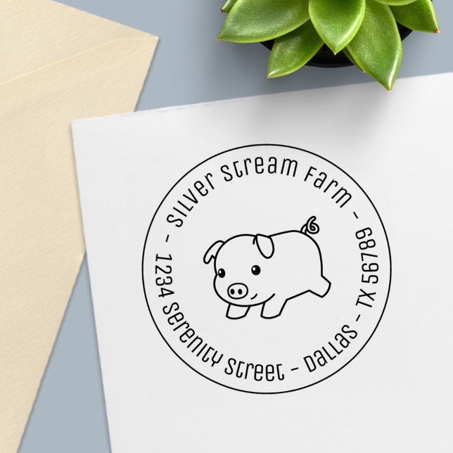Carimbo Auto Entintado Executando o Piglet Pig Endereço Comercial 1 (Criador carregado)