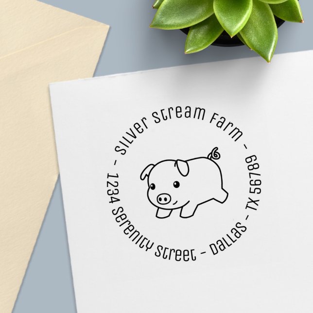 Carimbo Auto Entintado Executando o Piglet Pig Endereço Comercial 2 (Criador carregado)