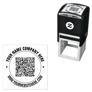 Carimbo Auto Entintado Exemplo de Selo Redondo de QR Code e Texto Persona