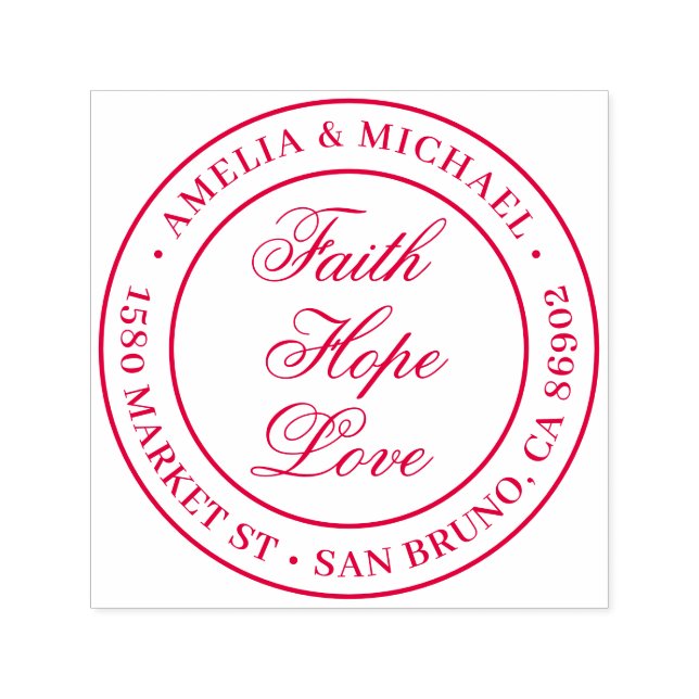 Carimbo Auto Entintado Faith Hope Love | Endereço de devolução de casamen (Design)