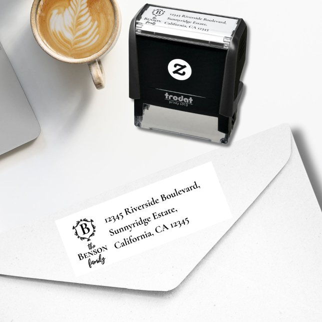 Carimbo Auto Entintado Família Elegante Monograma e Nome RTS Endereço (Criador carregado)