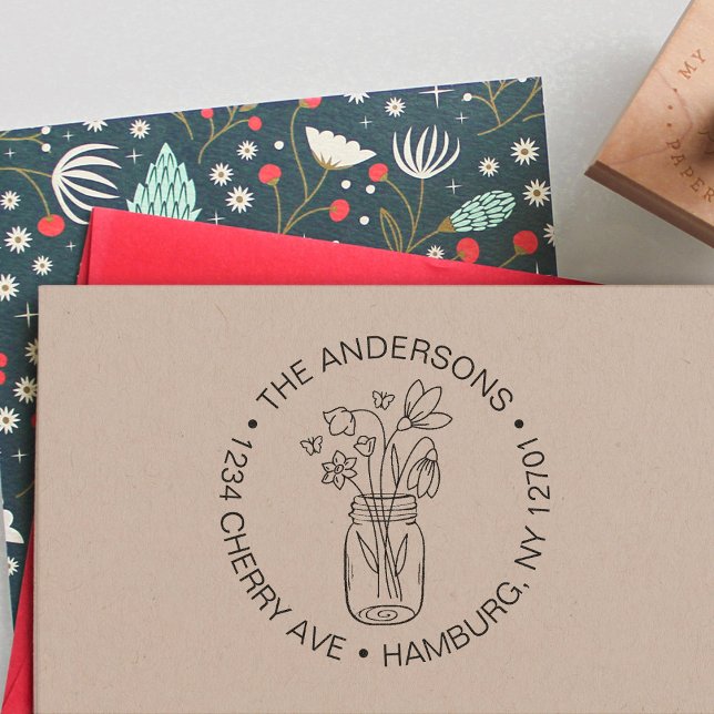 Carimbo Auto Entintado Família Mason Jar, Buquê Floral Bonito (Criador carregado)