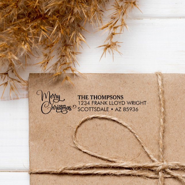 Carimbo Auto Entintado Família Personalizada de Feliz Natal Moderno Elega (Criador carregado)