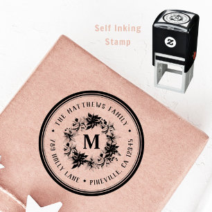 Carimbo Auto Entintado Farmhouse Poinsettia Wreath Holiday Endereço de de